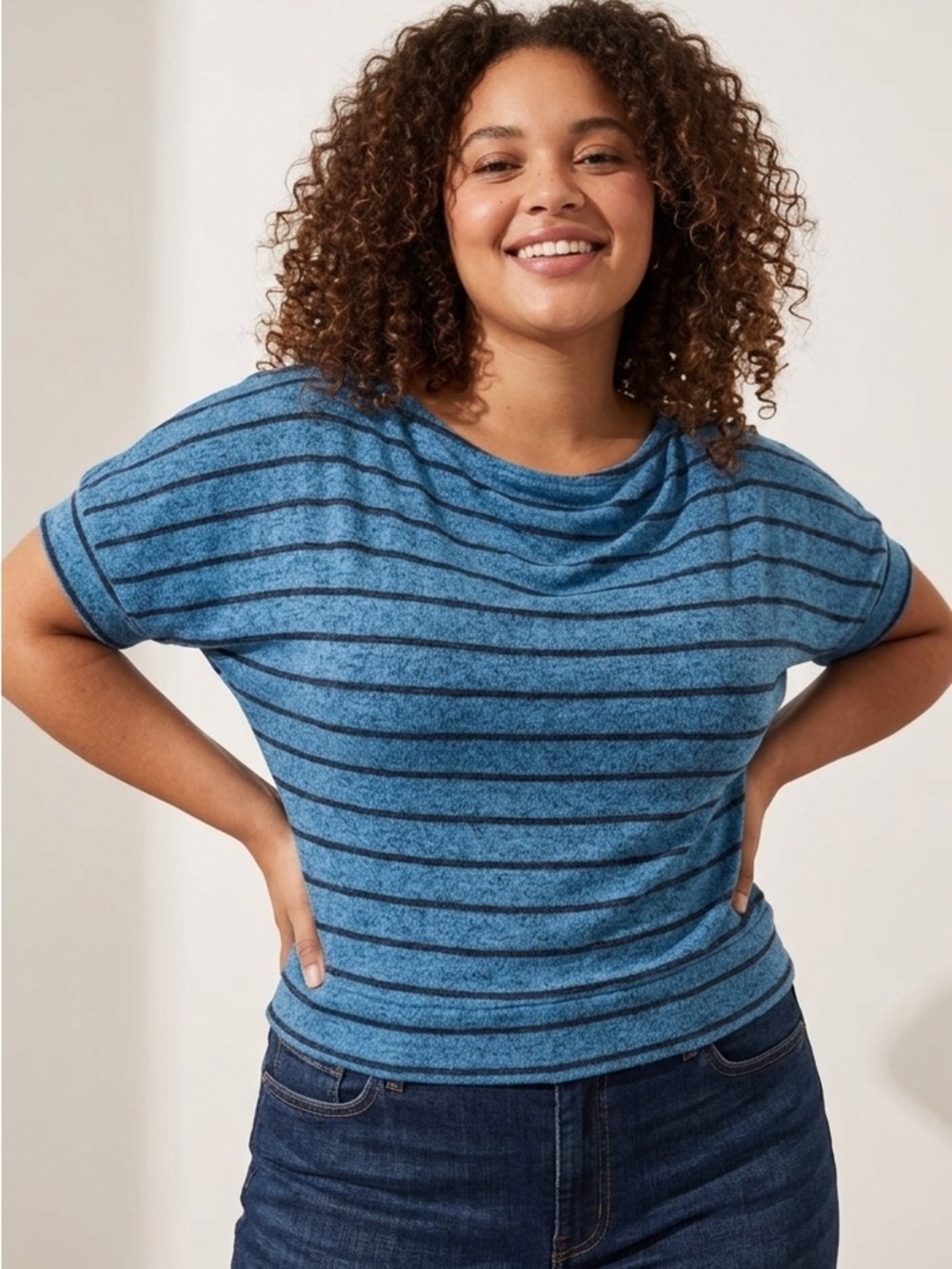 Poof! Blue Striped Women's Top Size L